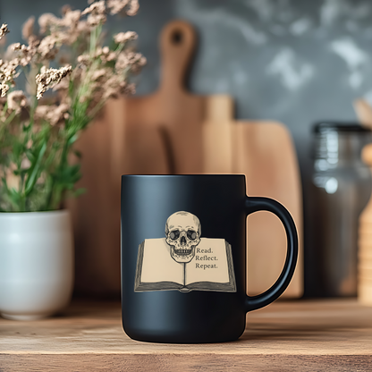 Read Reflect Repeat Mug | Dark Academia Literary Coffee Cup | Book Lover Gift - BOOKISH & BREW