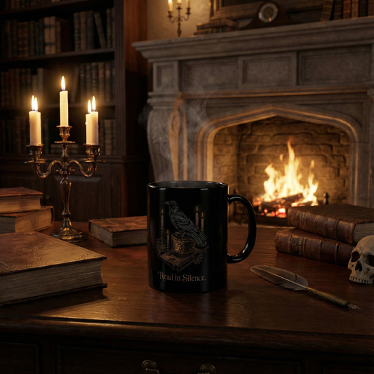 Read in Silence Mug | Raven Dark Academia Mug | Gothic Book Lover Gift - BOOKISH & BREW