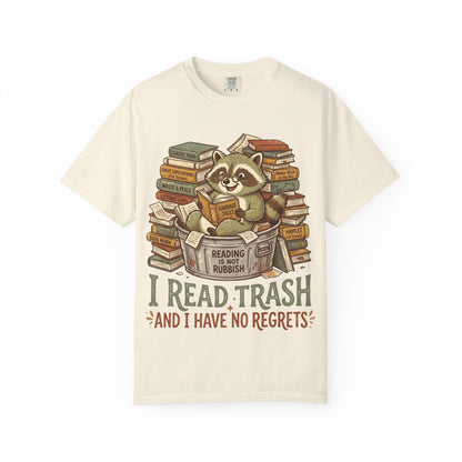 Funny Raccoon Reading Shirt — I Read Trash and I Have No Regrets — Book Lover Tee Bookish Gift Reader Shirt Comfort Colors Bookworm Gift