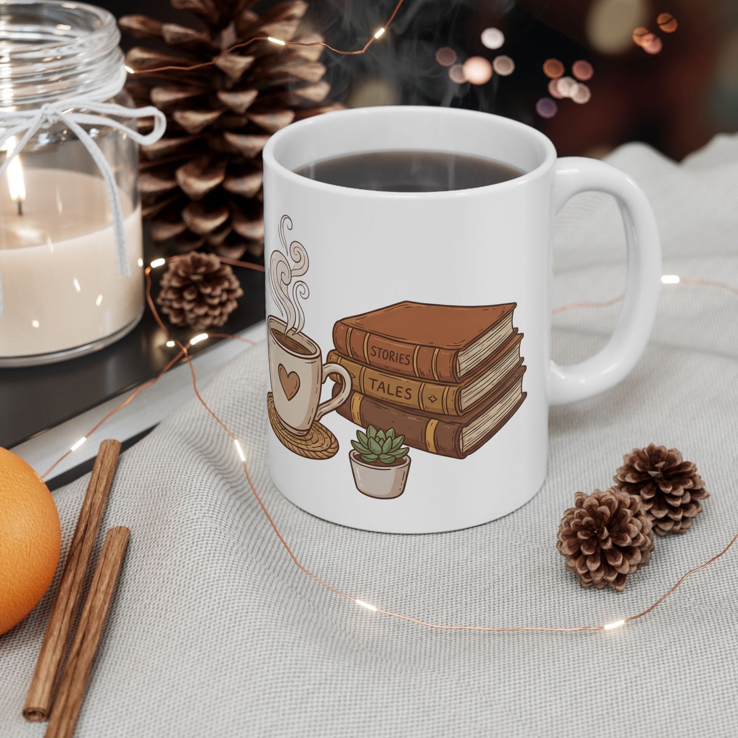 Cozy Reading Mug – Book Lover Coffee Cup Illustration - BOOKISH & BREW
