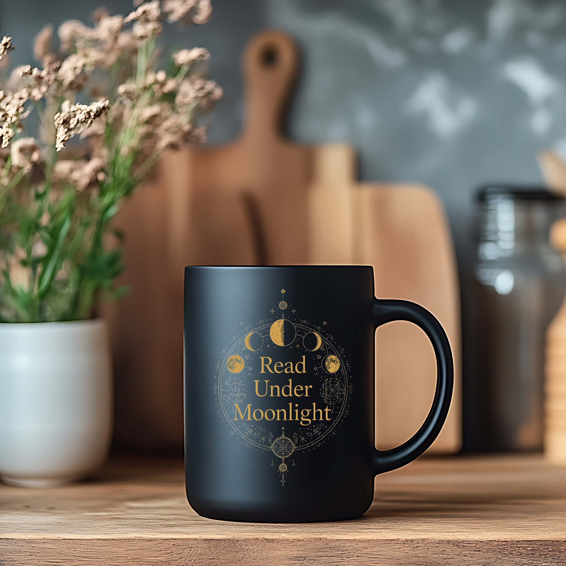 Read Under Moonlight Mug | Celestial Dark Academia Coffee Cup | Gothic Book Lover Gift - BOOKISH & BREW