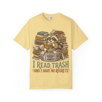 Funny Raccoon Reading Shirt — I Read Trash and I Have No Regrets — Book Lover Tee Bookish Gift Reader Shirt Comfort Colors Bookworm Gift