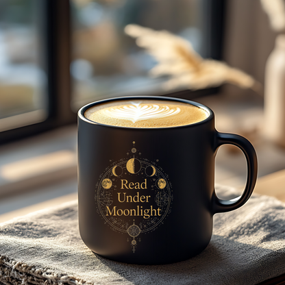 Read Under Moonlight Mug | Celestial Dark Academia Coffee Cup | Gothic Book Lover Gift - BOOKISH & BREW