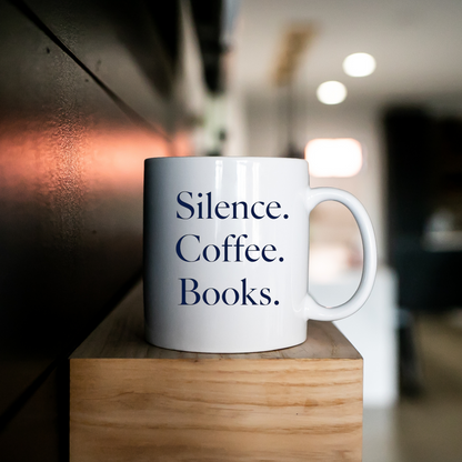 Silence Coffee Books Mug | Minimal Dark Academia Mug | Book Lover Gift - BOOKISH & BREW