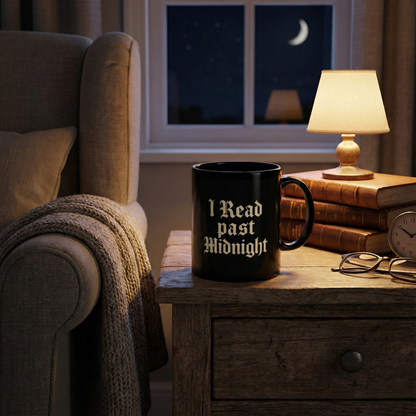 I Read Past Midnight Mug | Dark Academia Book Lover Coffee Cup | Gothic Literary Gift - BOOKISH & BREW
