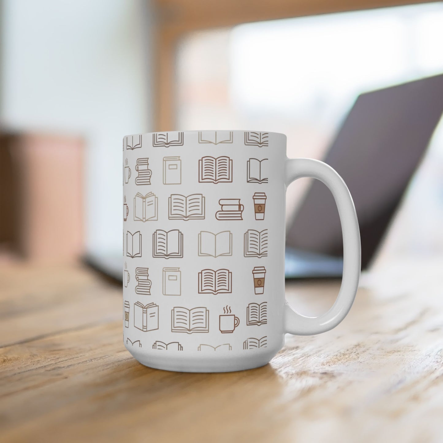 Book Lover Pattern Mug – Minimalist Books and Coffee Design - BOOKISH & BREW