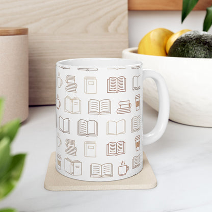 Book Lover Pattern Mug – Minimalist Books and Coffee Design - BOOKISH & BREW