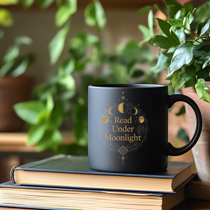 Read Under Moonlight Mug | Celestial Dark Academia Coffee Cup | Gothic Book Lover Gift - BOOKISH & BREW