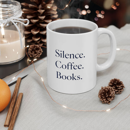 Silence Coffee Books Mug | Minimal Dark Academia Mug | Book Lover Gift - BOOKISH & BREW