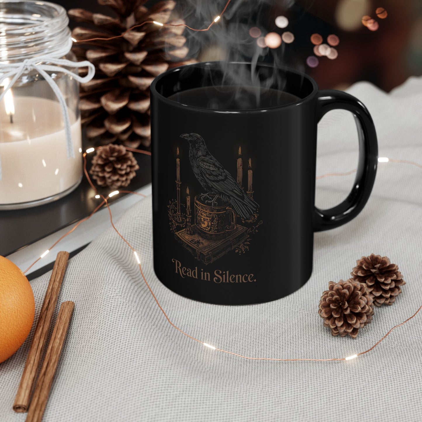 Read in Silence Mug | Raven Dark Academia Mug | Gothic Book Lover Gift - BOOKISH & BREW
