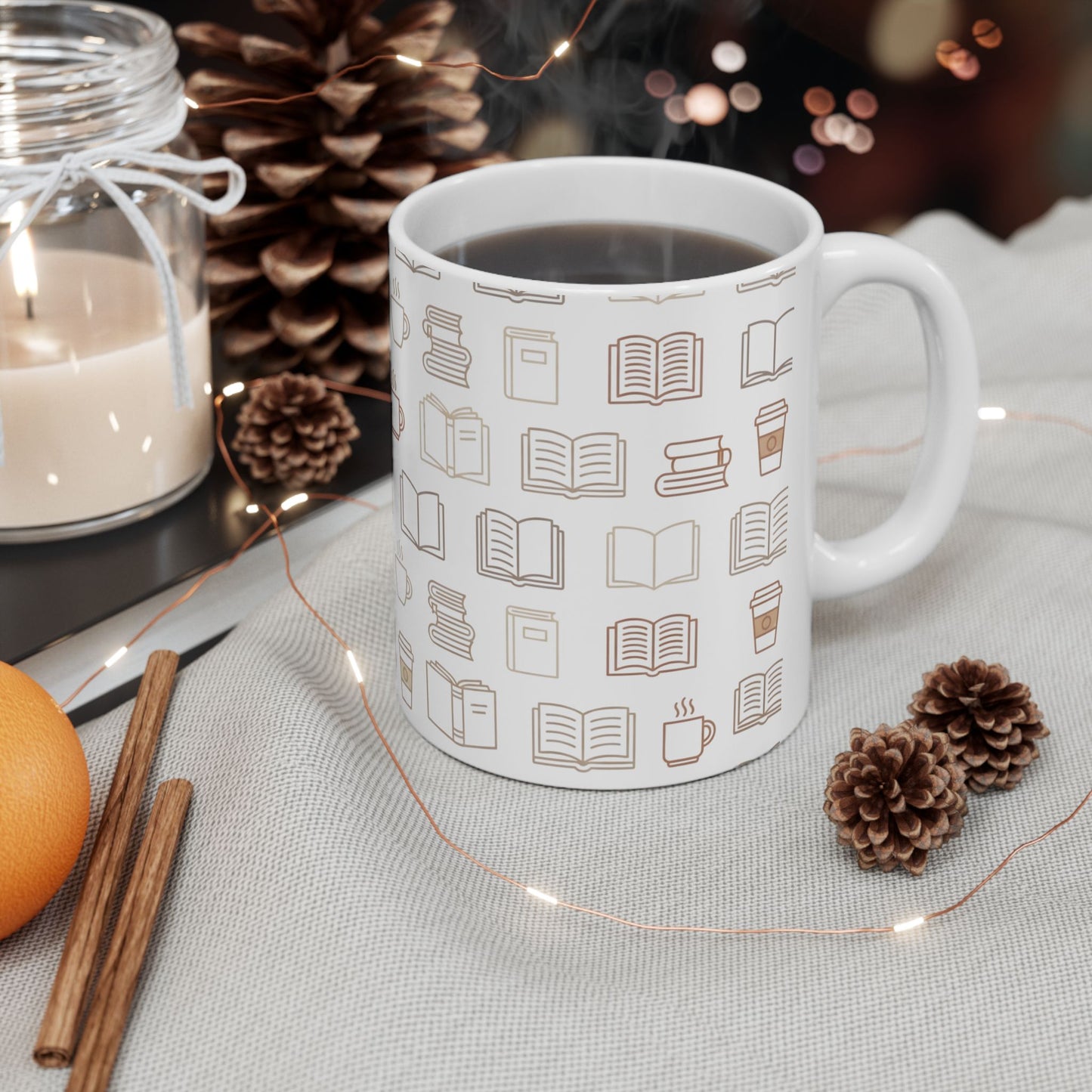 Book Lover Pattern Mug – Minimalist Books and Coffee Design - BOOKISH & BREW