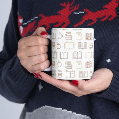 Book Lover Pattern Mug – Minimalist Books and Coffee Design - BOOKISH & BREW