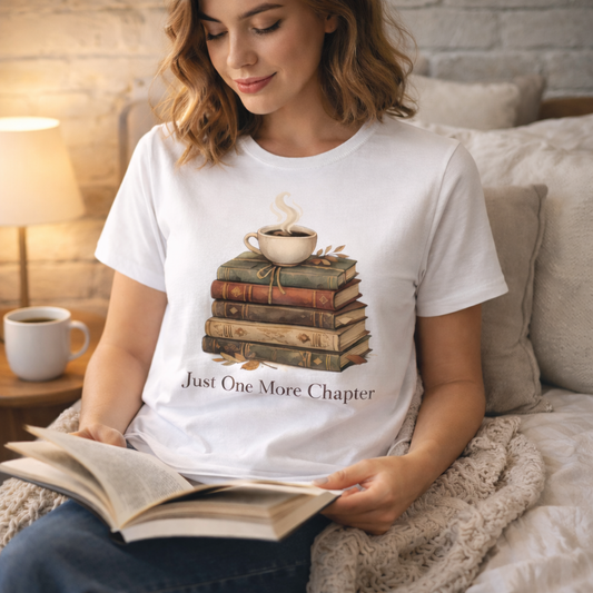Just One More Chapter T-Shirt – Cozy Book Lover Tee
