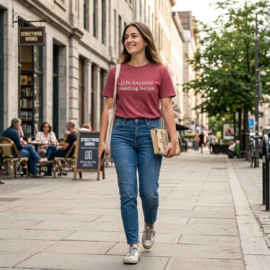 Life Happens Reading Helps Shirt, Book Lover Gift Printify