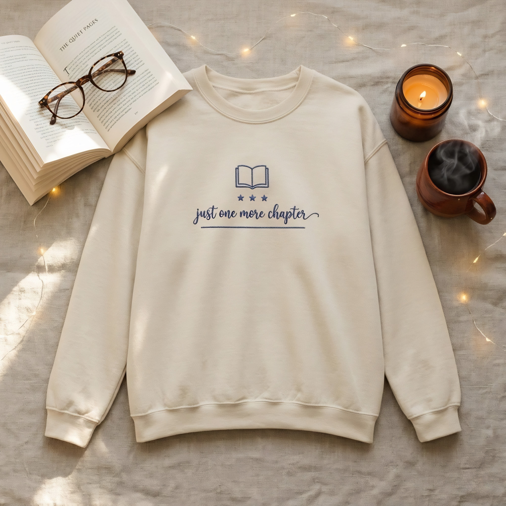 Just One More Chapter Embroidered Sweatshirt Printify