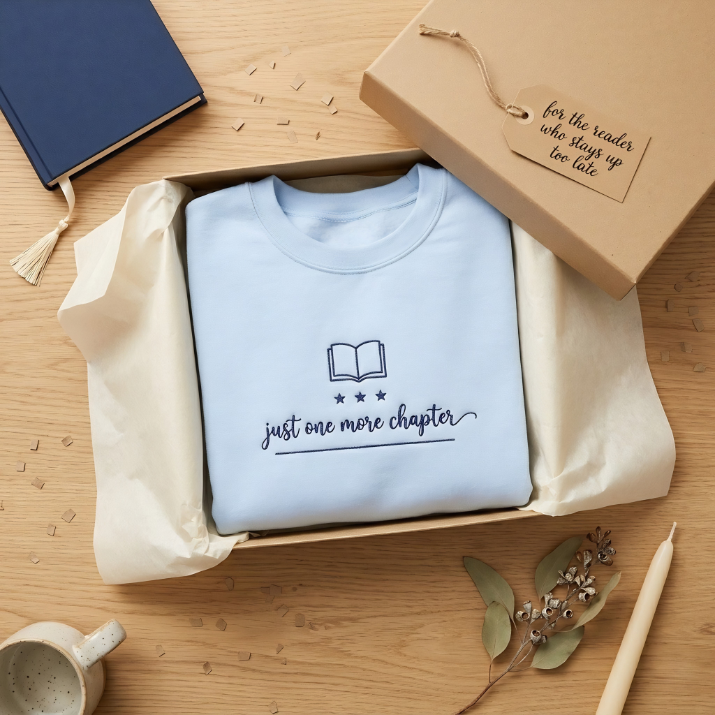 Just One More Chapter Embroidered Sweatshirt Printify