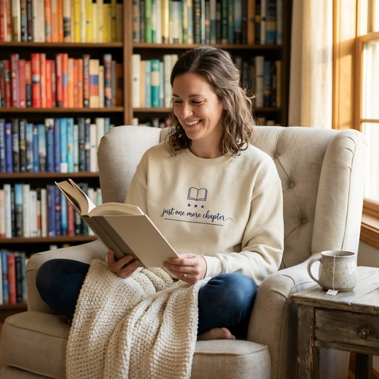 Just One More Chapter Embroidered Sweatshirt Printify