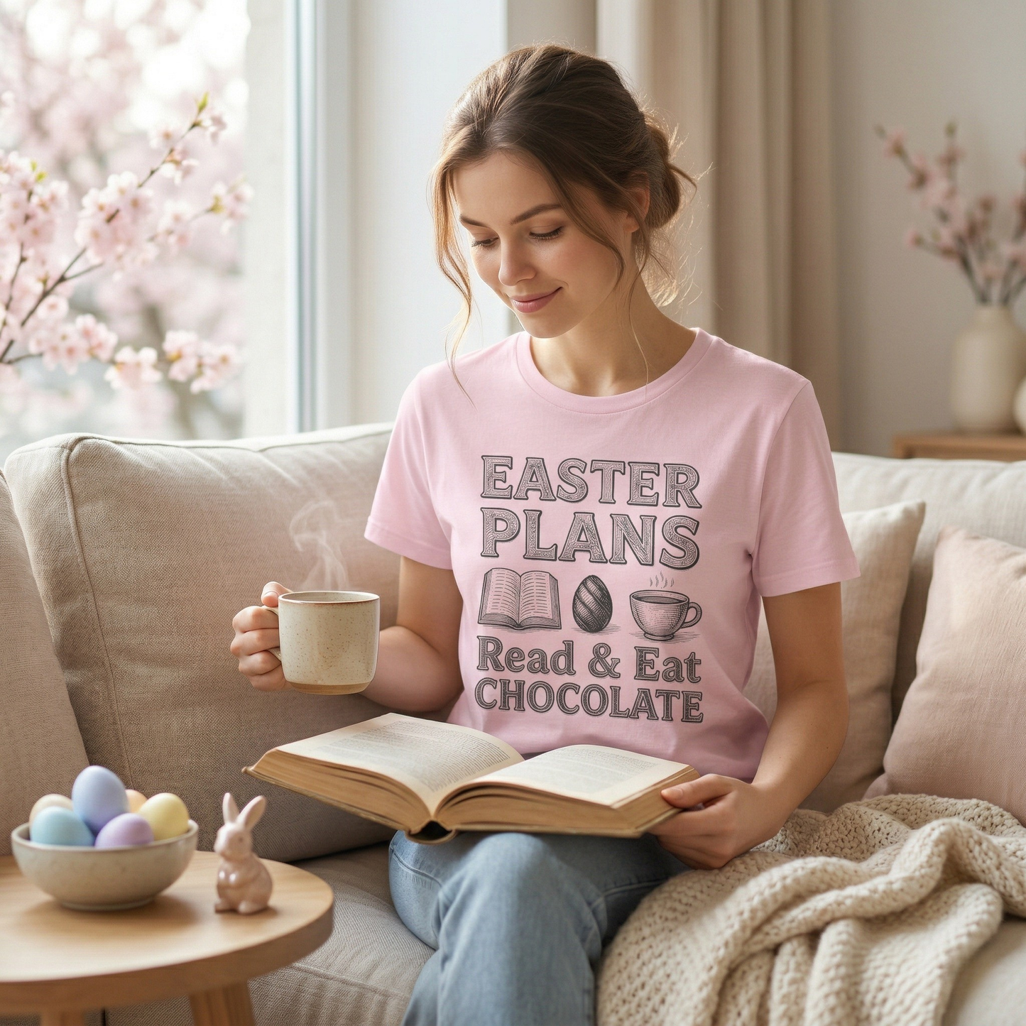 Easter T-shirt — "Read & Eat Chocolate" Holiday Tee Printify