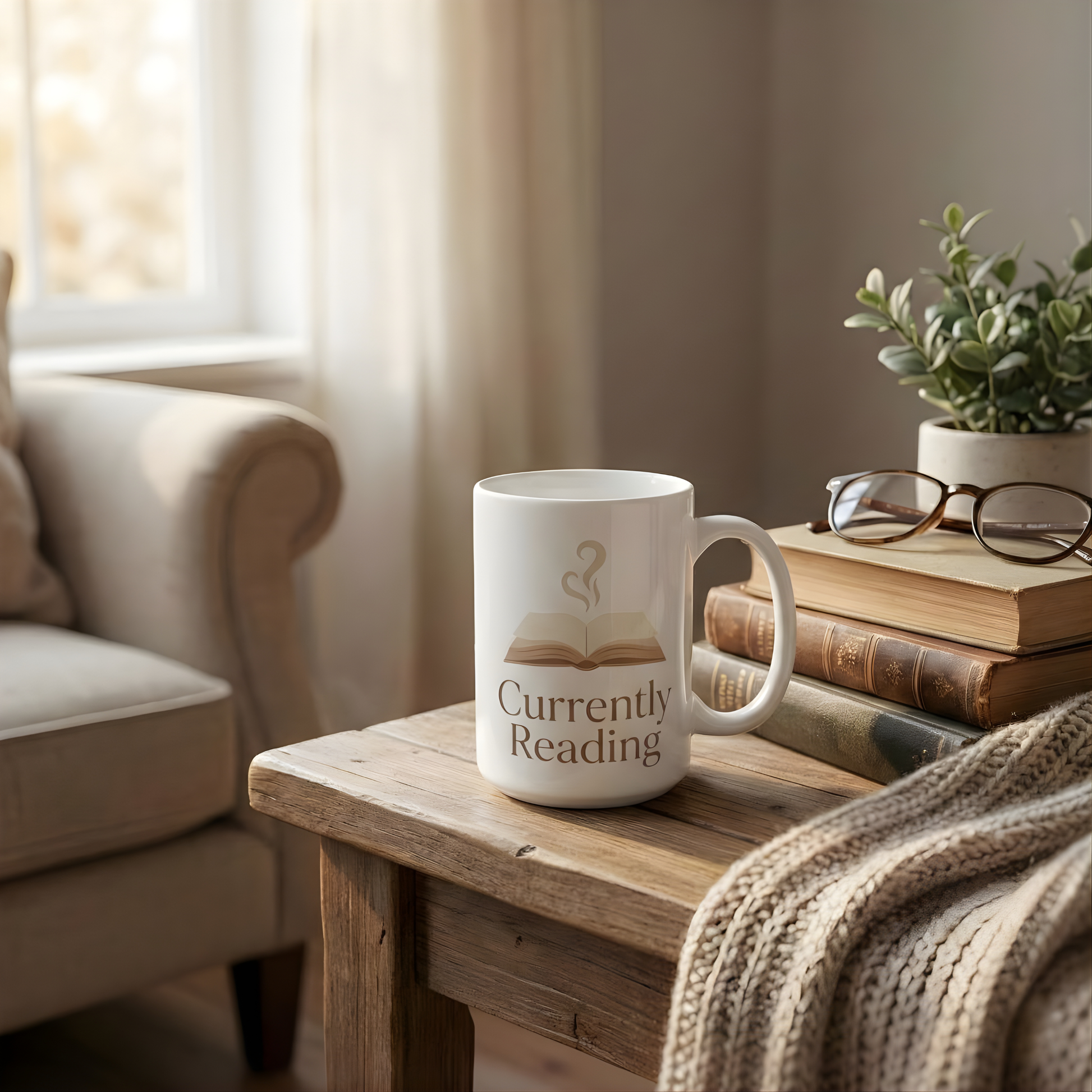 Currently Reading Mug – Minimal Book Lover Coffee Cup - BOOKISH & BREW