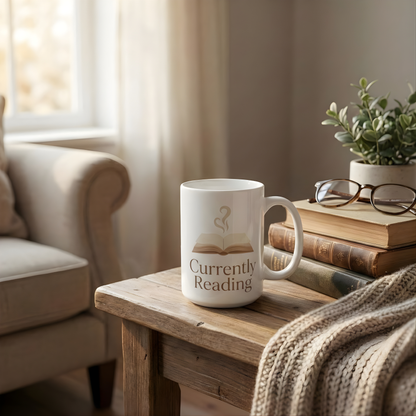 Currently Reading Mug – Minimal Book Lover Coffee Cup - BOOKISH & BREW