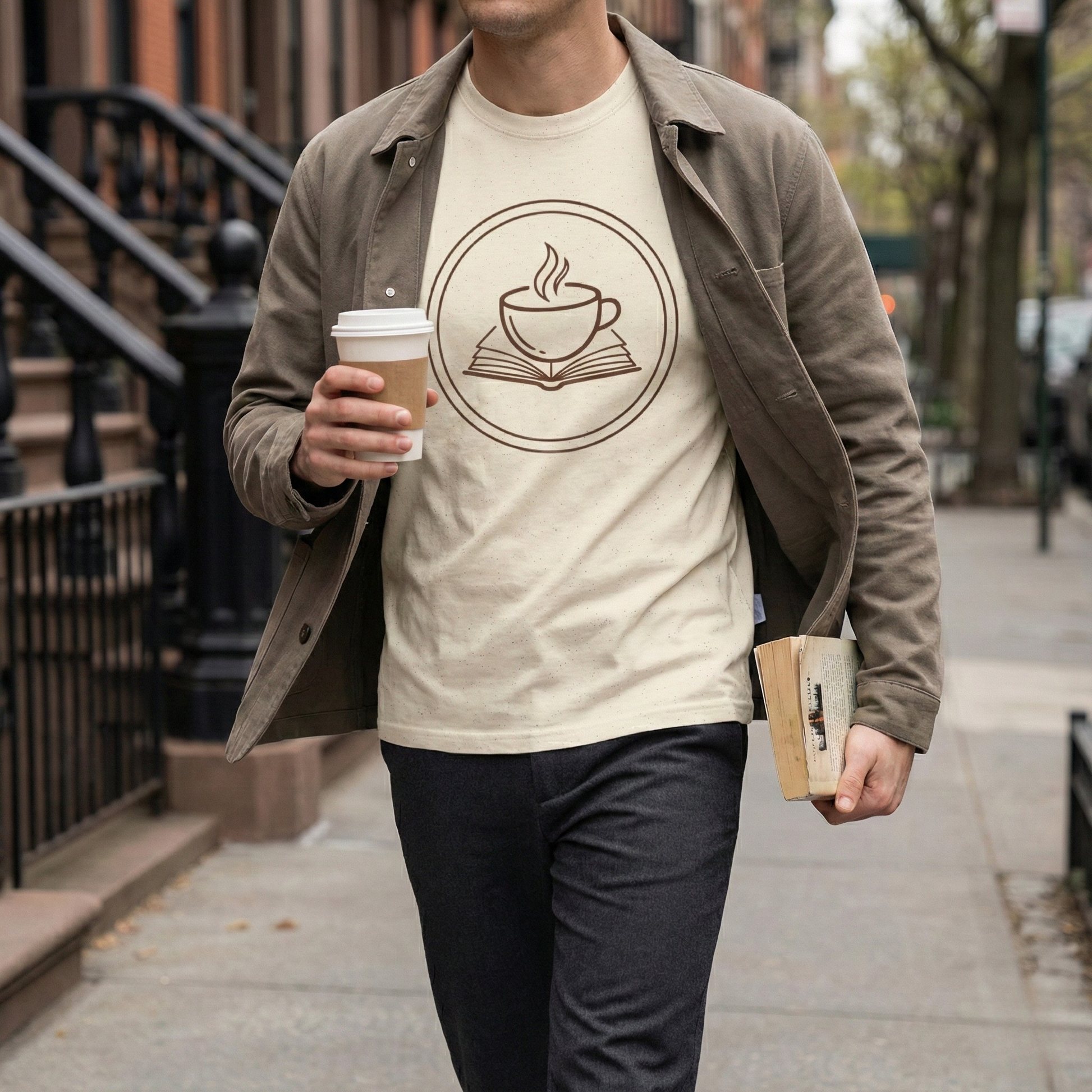 Book and Coffee Emblem T-Shirt – Minimal Bookish Apparel - BOOKISH & BREW