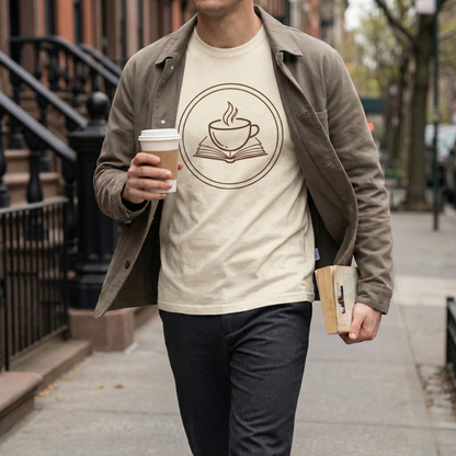 Book and Coffee Emblem T-Shirt – Minimal Bookish Apparel - BOOKISH & BREW