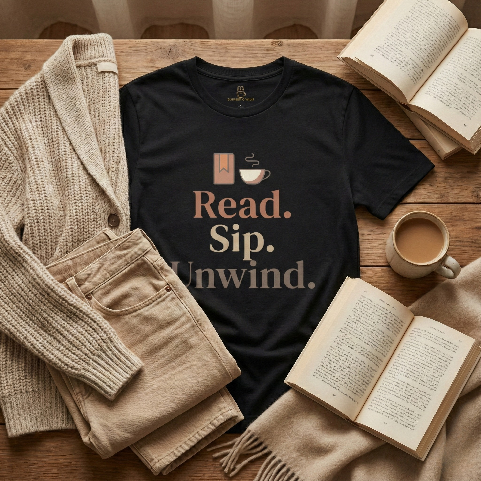 Read Sip Unwind T-Shirt – Cozy Book and Coffee Tee - BOOKISH & BREW