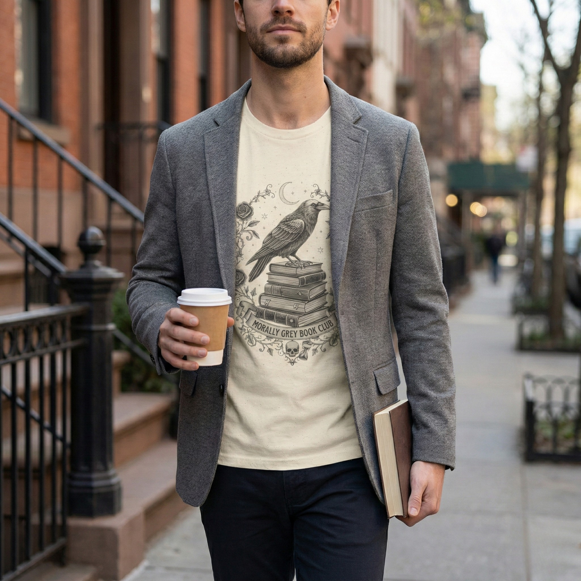 Gothic Raven Book Club T-Shirt - Morally Grey Book Club - BOOKISH & BREW