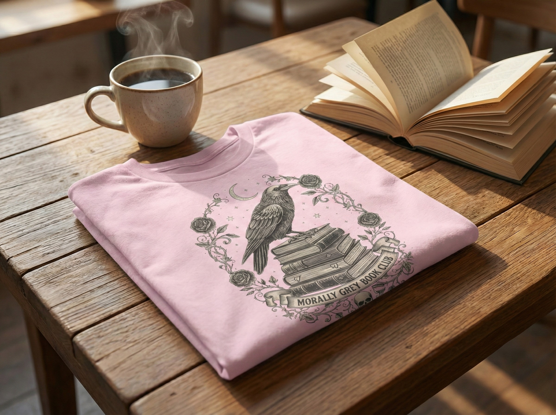 Gothic Raven Book Club T-Shirt - Morally Grey Book Club - BOOKISH & BREW