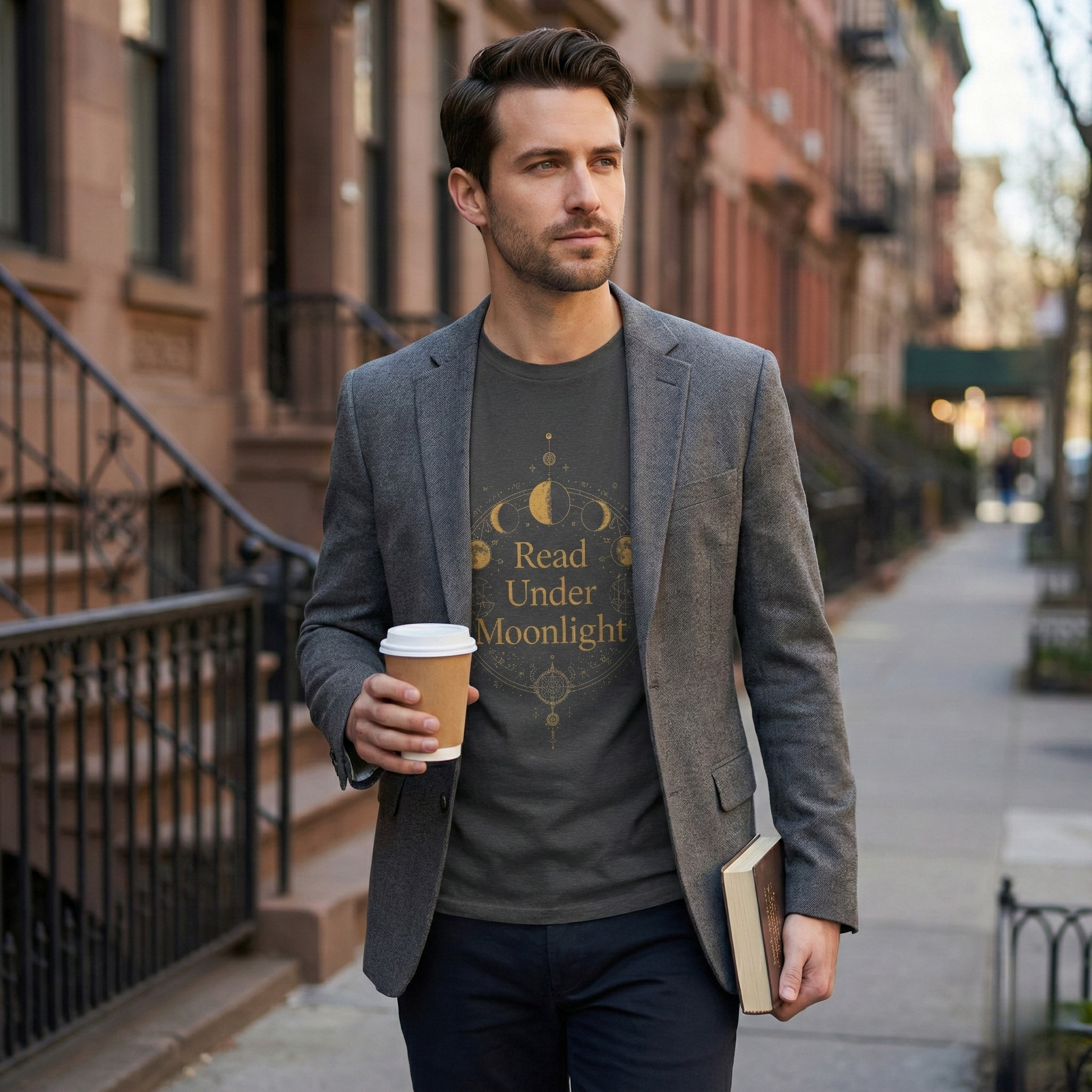 Read Under Moonlight T-Shirt — Moon Phases Graphic Tee for Book Lovers - BOOKISH & BREW