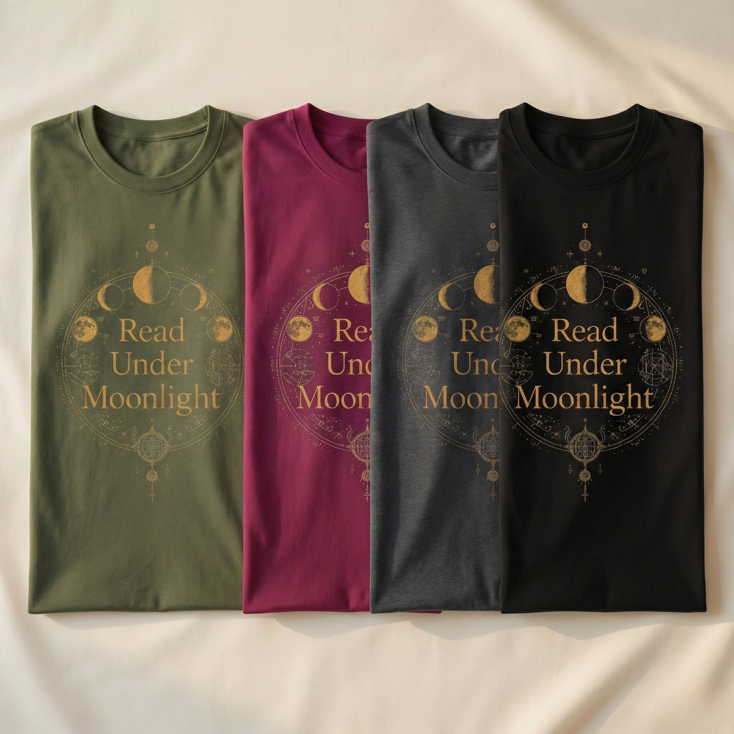 Read Under Moonlight T-Shirt — Moon Phases Graphic Tee for Book Lovers - BOOKISH & BREW