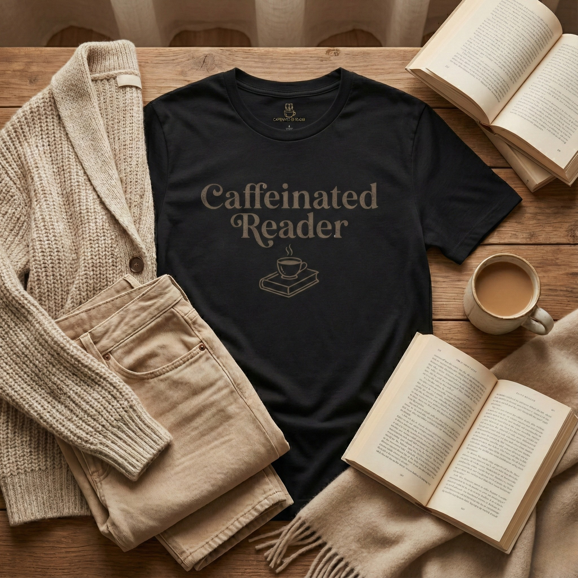 Caffeinated Reader T-Shirt – Book Lover Coffee Tee - BOOKISH & BREW