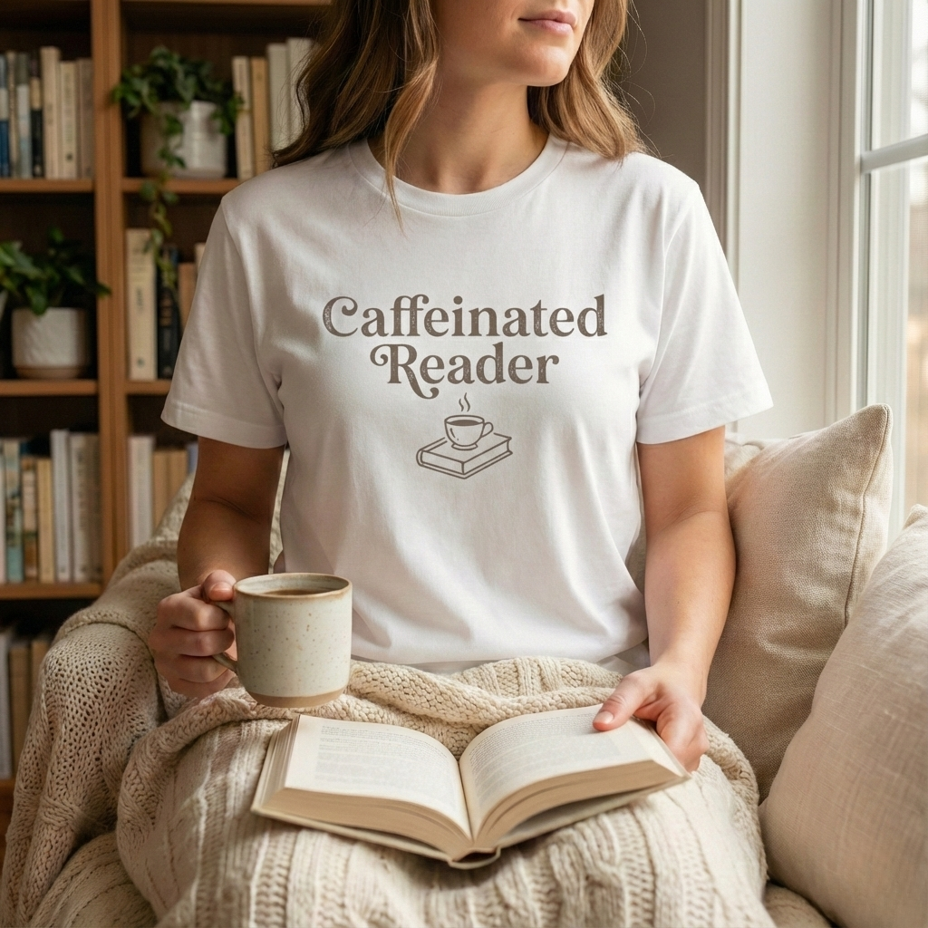 Caffeinated Reader T-Shirt – Book Lover Coffee Tee - BOOKISH & BREW