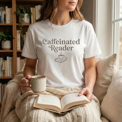 Caffeinated Reader T-Shirt – Book Lover Coffee Tee - BOOKISH & BREW