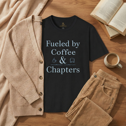 Fueled by Coffee & Chapters T-Shirt | Bookish Coffee Tee - BOOKISH & BREW