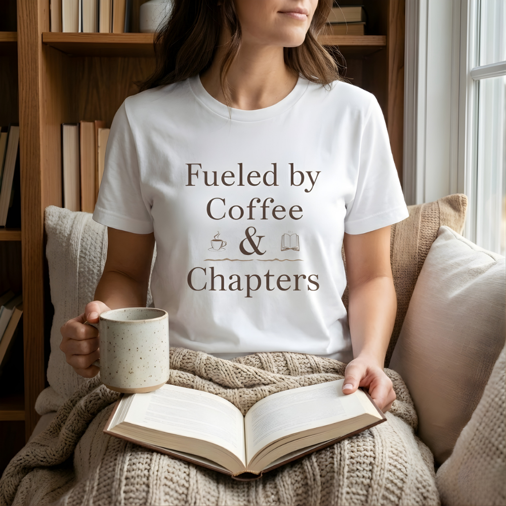 Fueled by Coffee & Chapters T-Shirt | Bookish Coffee Tee - BOOKISH & BREW