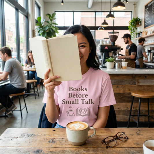 Books Before Small Talk T-Shirt – Book and Coffee Lover Tee