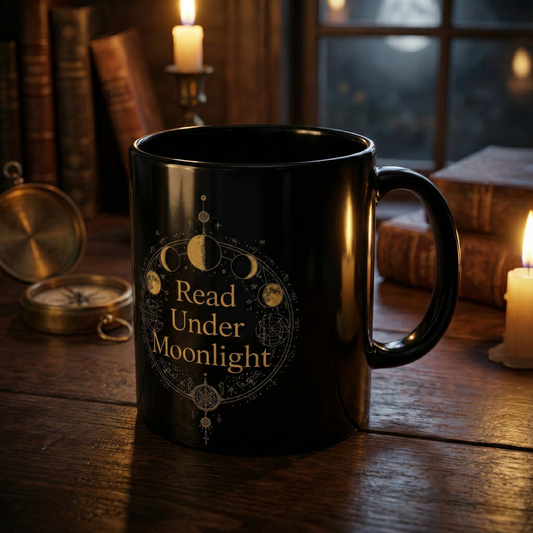 Read Under Moonlight Mug | Celestial Dark Academia Coffee Cup | Gothic Book Lover Gift - BOOKISH & BREW