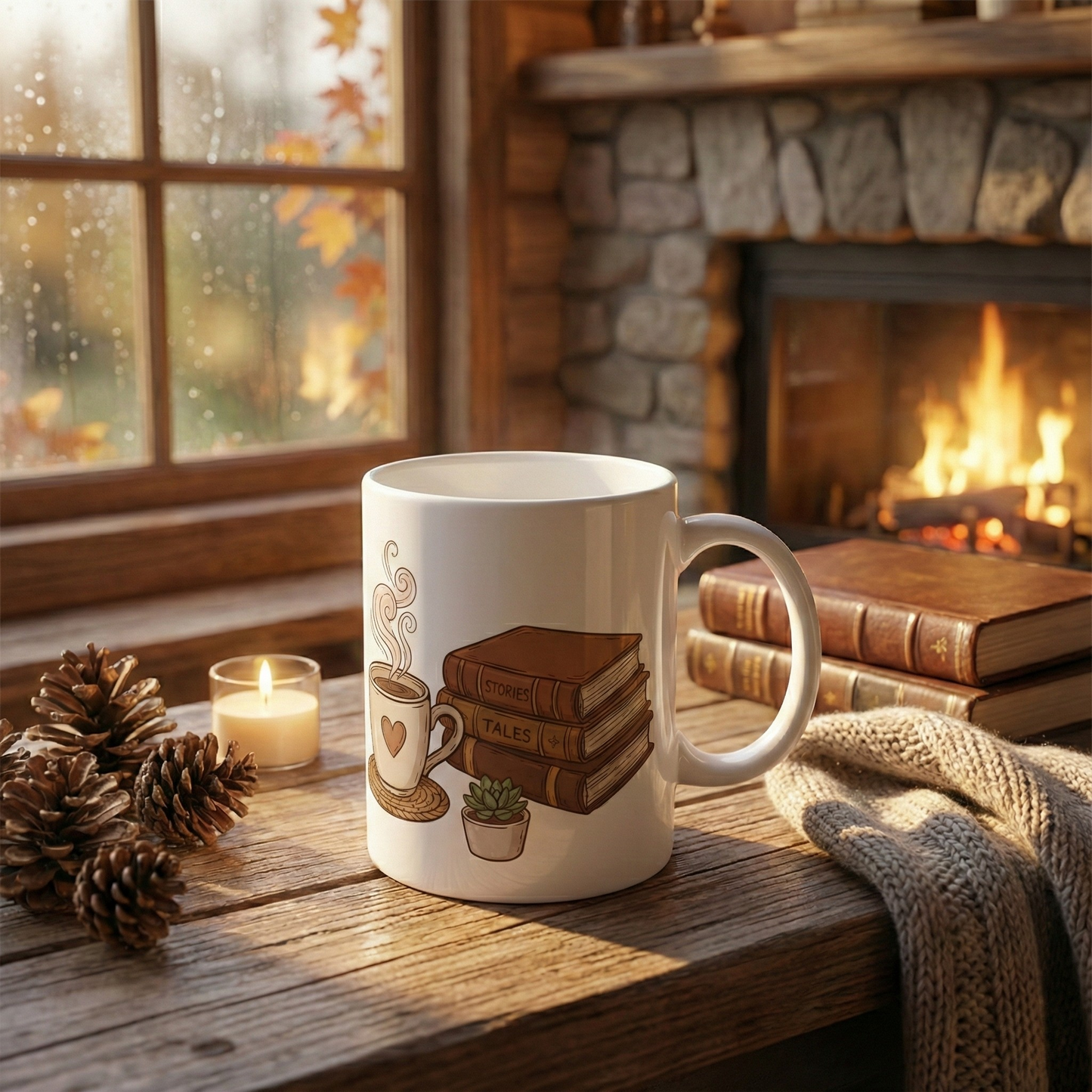 Cozy Reading Mug – Book Lover Coffee Cup Illustration - BOOKISH & BREW