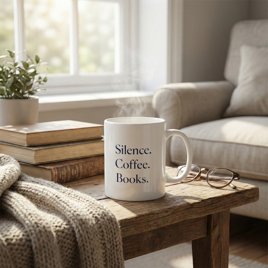Silence Coffee Books Mug | Minimal Dark Academia Mug | Book Lover Gift - BOOKISH & BREW